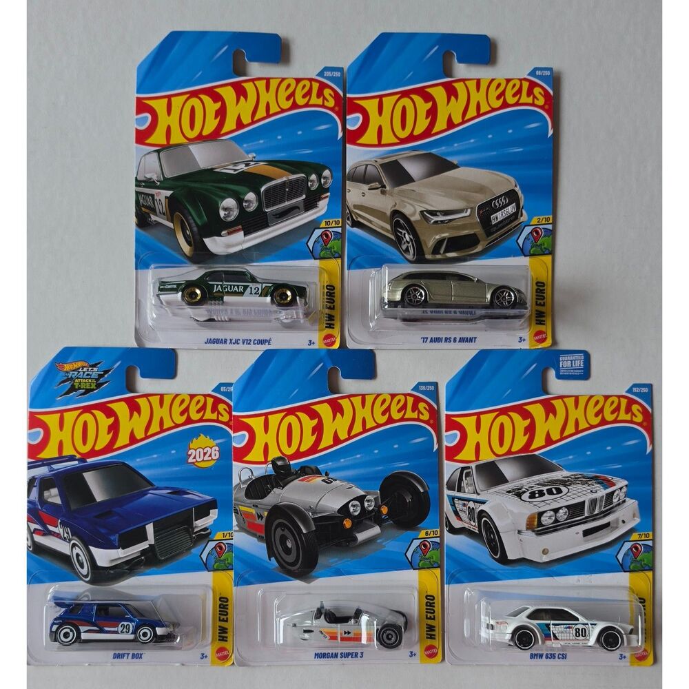 Hot Wheels Euro 5-Car Bundle - European Assortment Diecast Toy Lot - New
